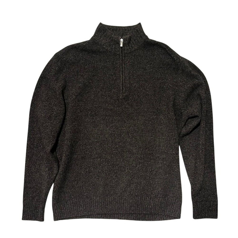 Enzo Mantovani Mens 100% Wool Quarter Zip Sweater Brown Marl Knit Large